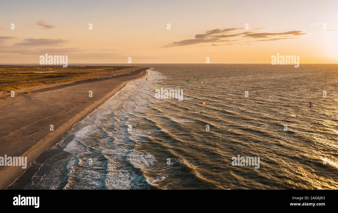 Breathtaking view of the wavy ocean and the beach captured in Domburg, Netherlands Stock Photo