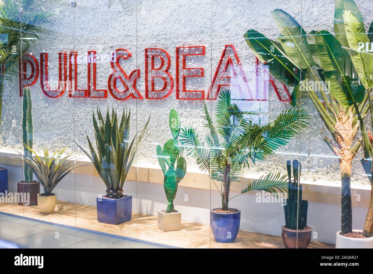 Minsk, Belarus - December 16, 2019 Pull and bear window in shopping center Stock Photo