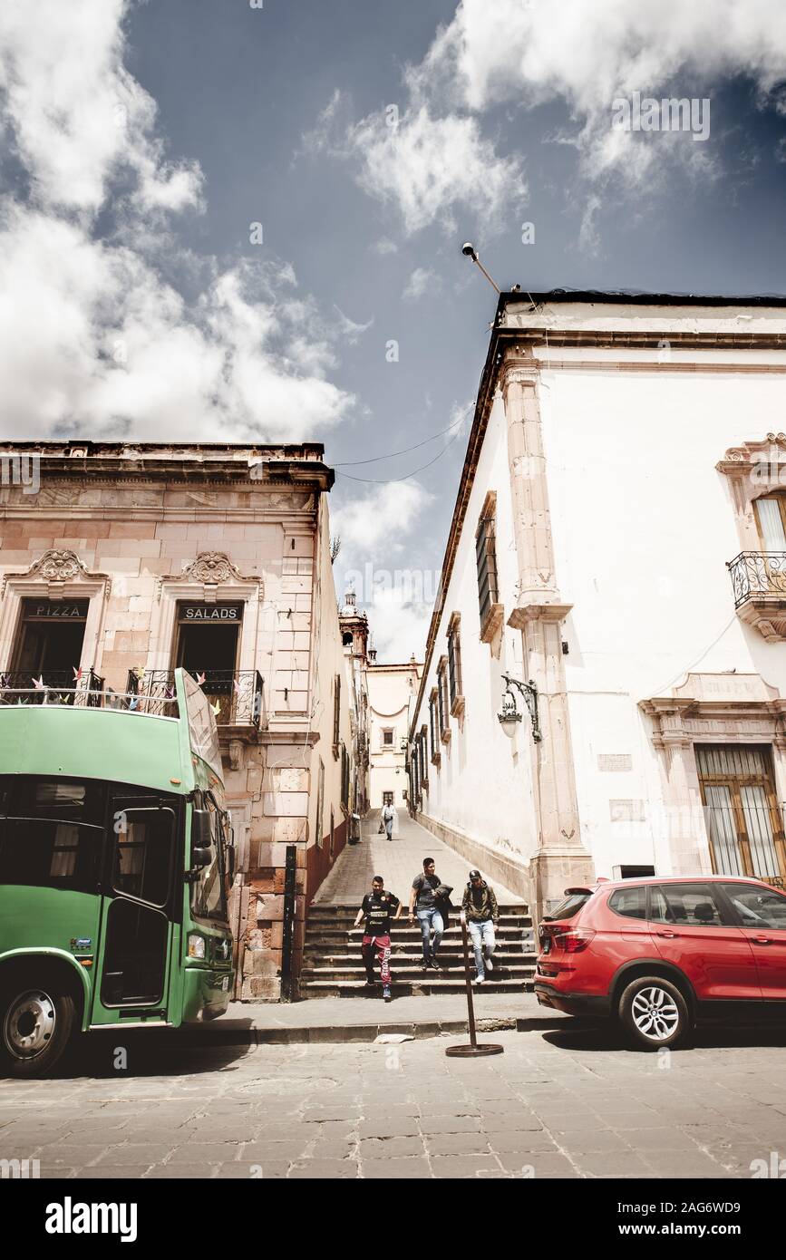 ZACATECAS, MEXICO Nov 11, 2019 Mexico Street Alley with Bus, Car