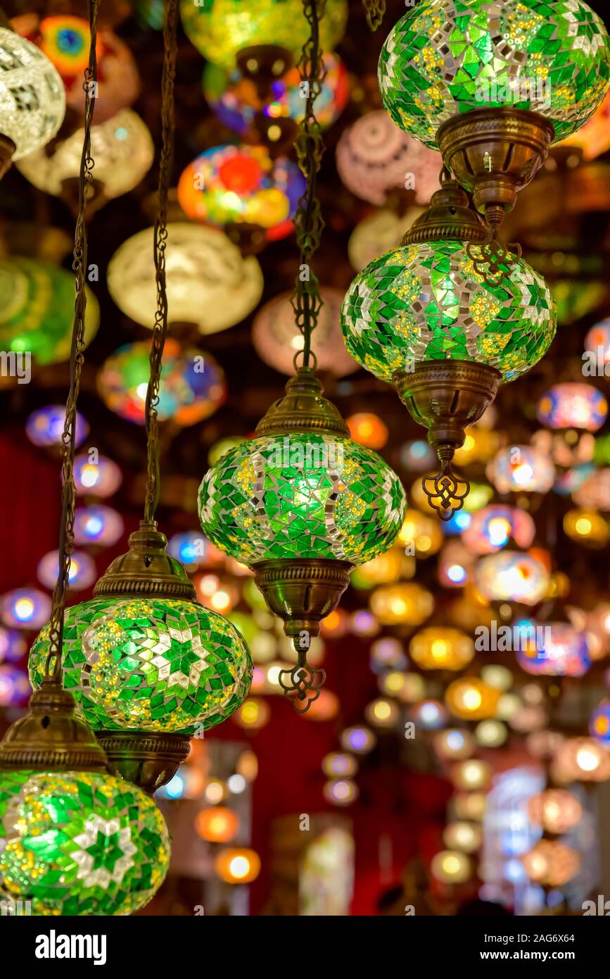 Turkish Lamp or Moroccan Lantern, Eastern style, decorative lamps at store,  in Global Village, Dubai, United Arab Emirates Stock Photo - Alamy