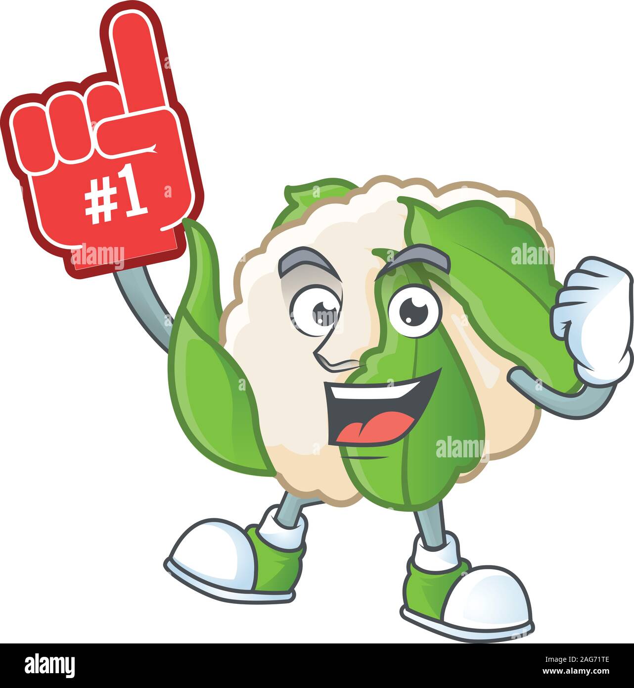 Funny cauliflower mascot cartoon style with Foam finger Stock Vector