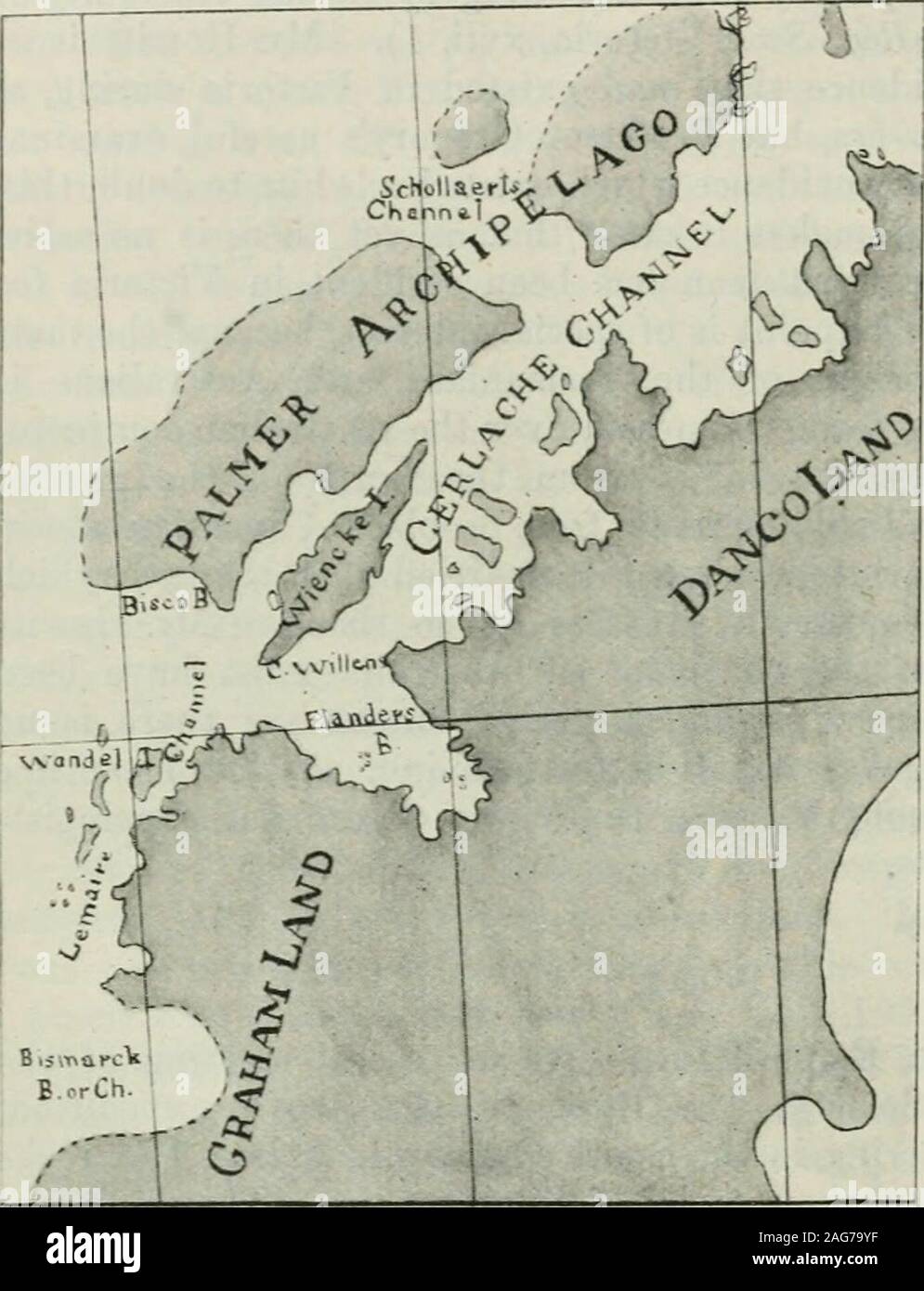 . Scottish geographical magazine. also p. 209), and some alarm had been expressed as to the safety ofthe expedition. These fears have happily proved uncalled for. Thefollowing telegram has been received from Dr. Charcot:— We wintered on Wandel Island, which enabled us to carry out all thescientific work of the expedition under favourable conditions. The question ofBismarck Strait was solved as the result of an expedition through it. We reachedAlexander i. Land, but found it unapproachable on account of the ice. Wetouched at and explored several unknown points in Graham Land. In spite ofour run Stock Photo