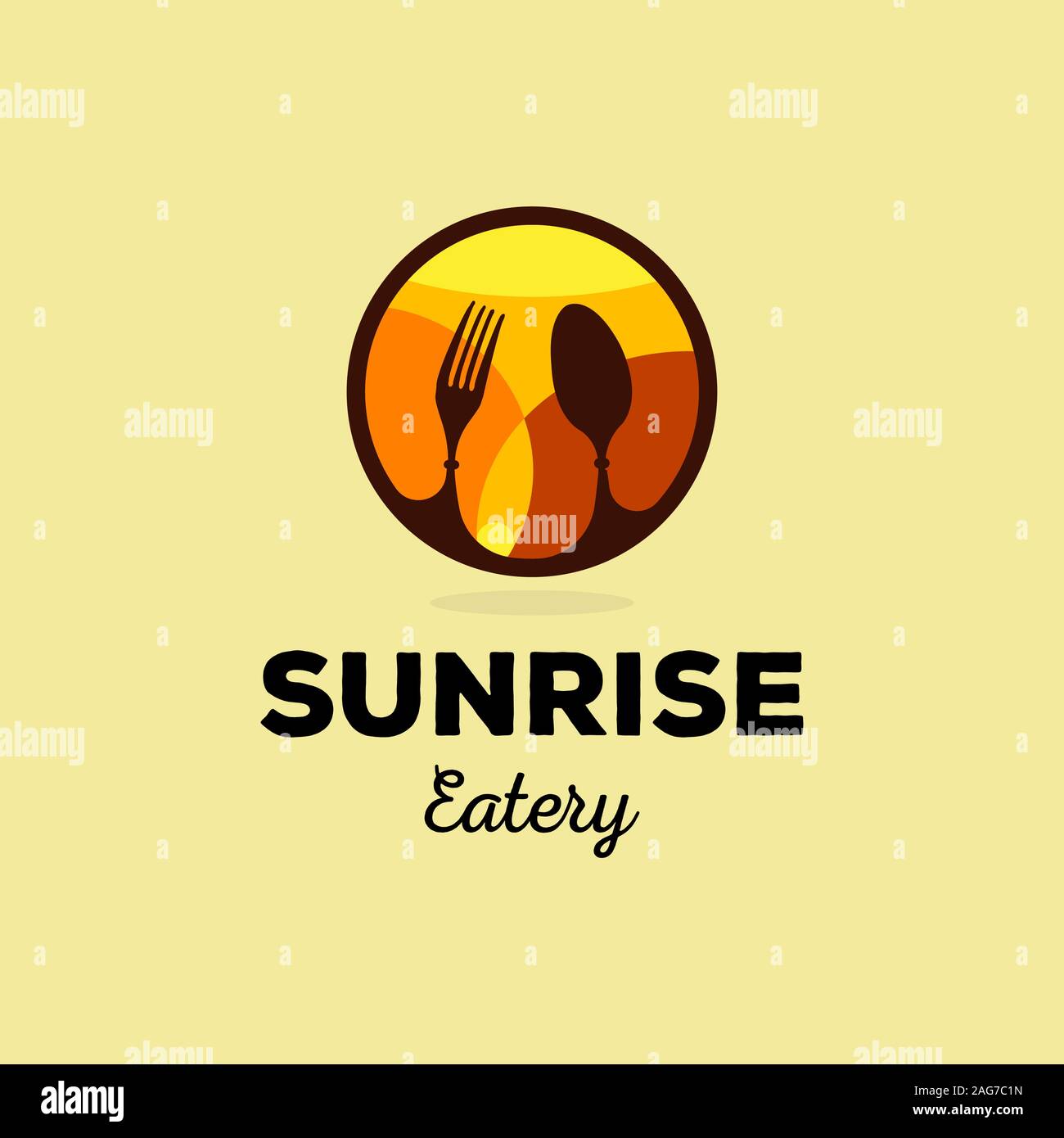 Isolated yellow and orange vector food service logo. Table setting icon