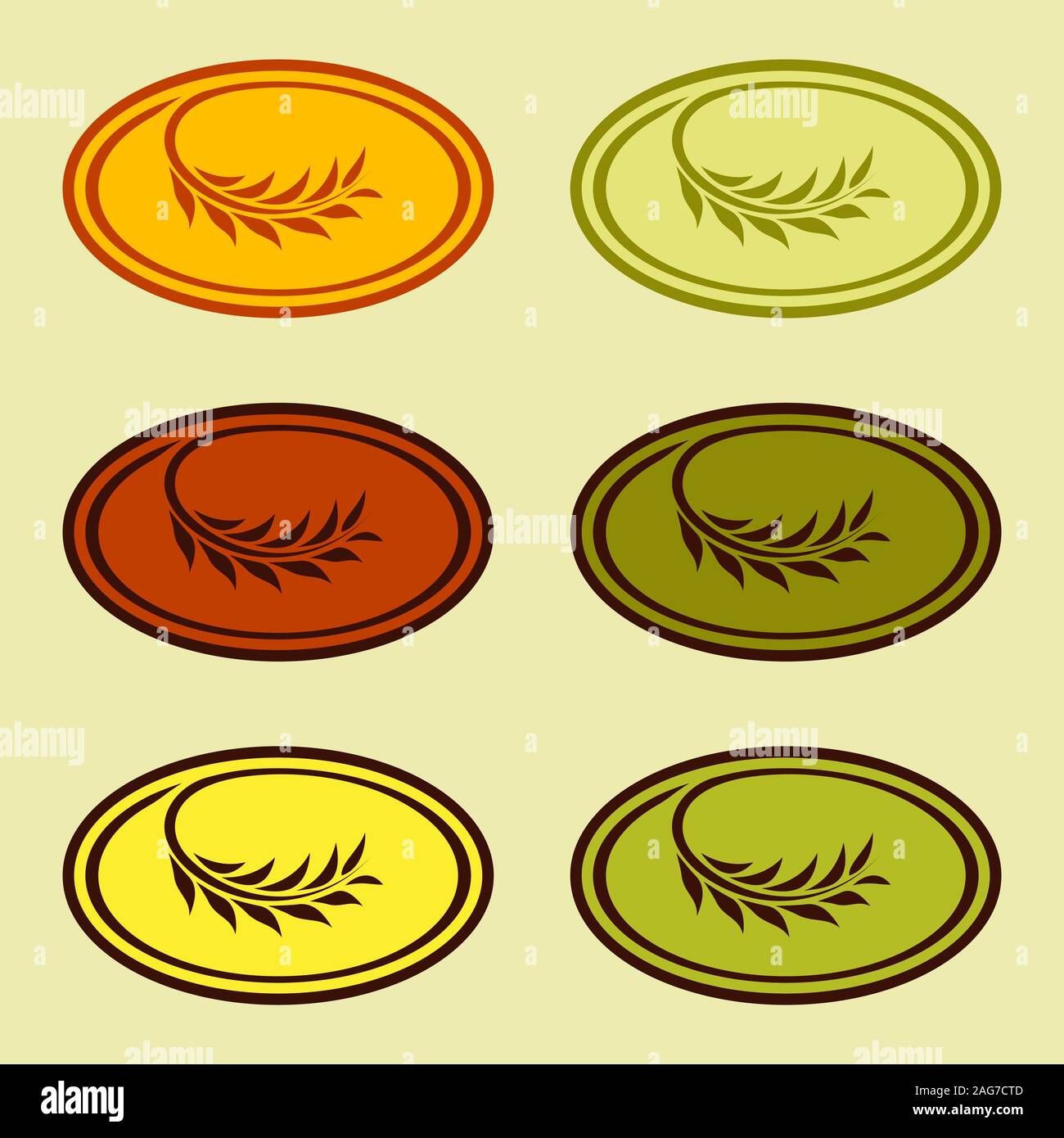 Olive branch. Wheat branch. Vector logo. Colorful collection. Green, yellow, red, logos. Stock Vector