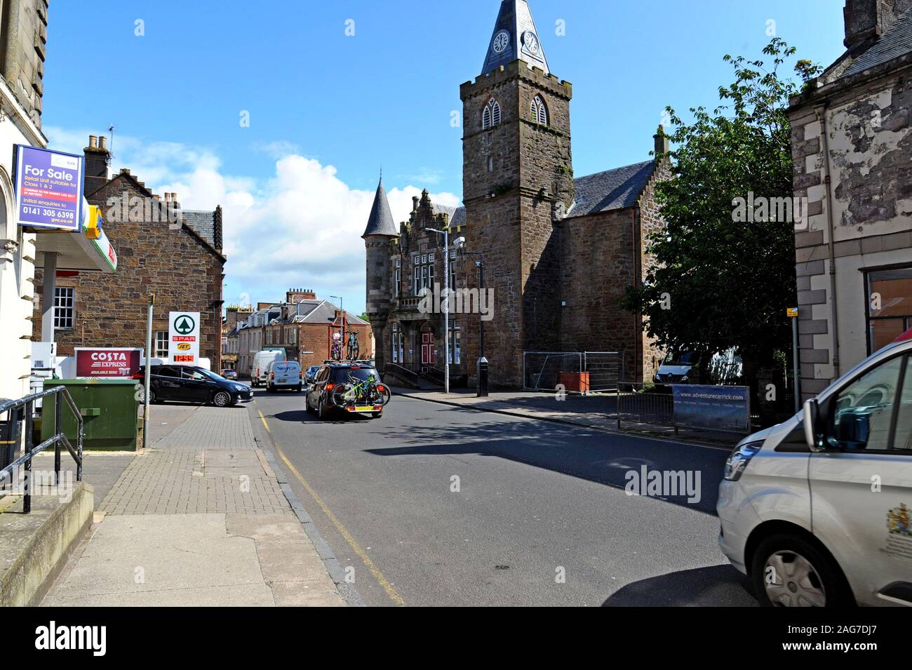 A view of the town hall in the main street of Maybole, Ayrshire, Scotland Stock Photo