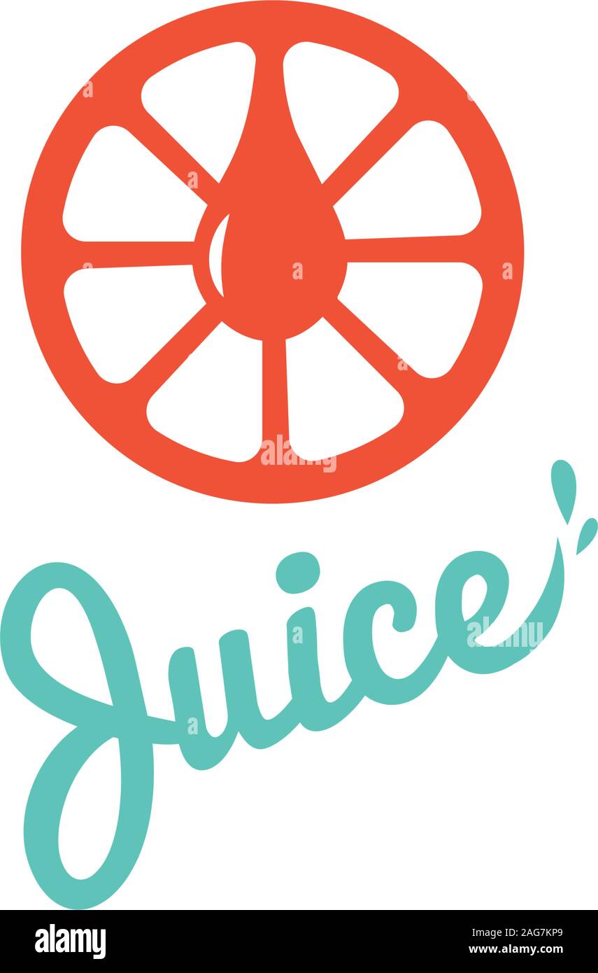 The inscription juice. Elegant logo with orange juice. The brand of orange juice. Orange juice logo with the inscription. Natural juice. Juice Factory Stock Vector