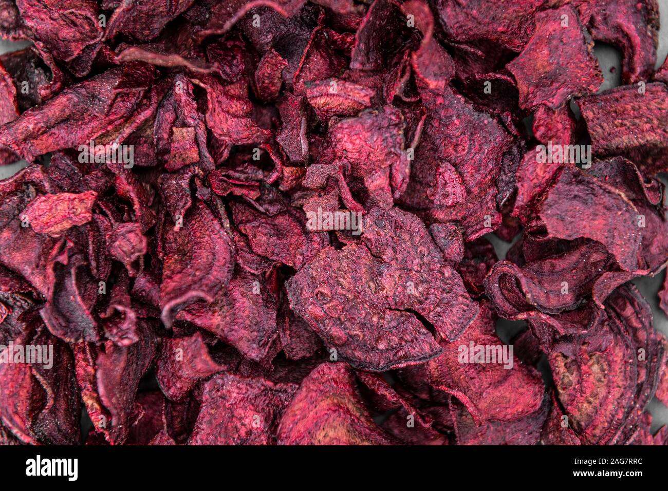Fresh Beetroot Chips as detailed close-up shot (selective focus) Stock Photo