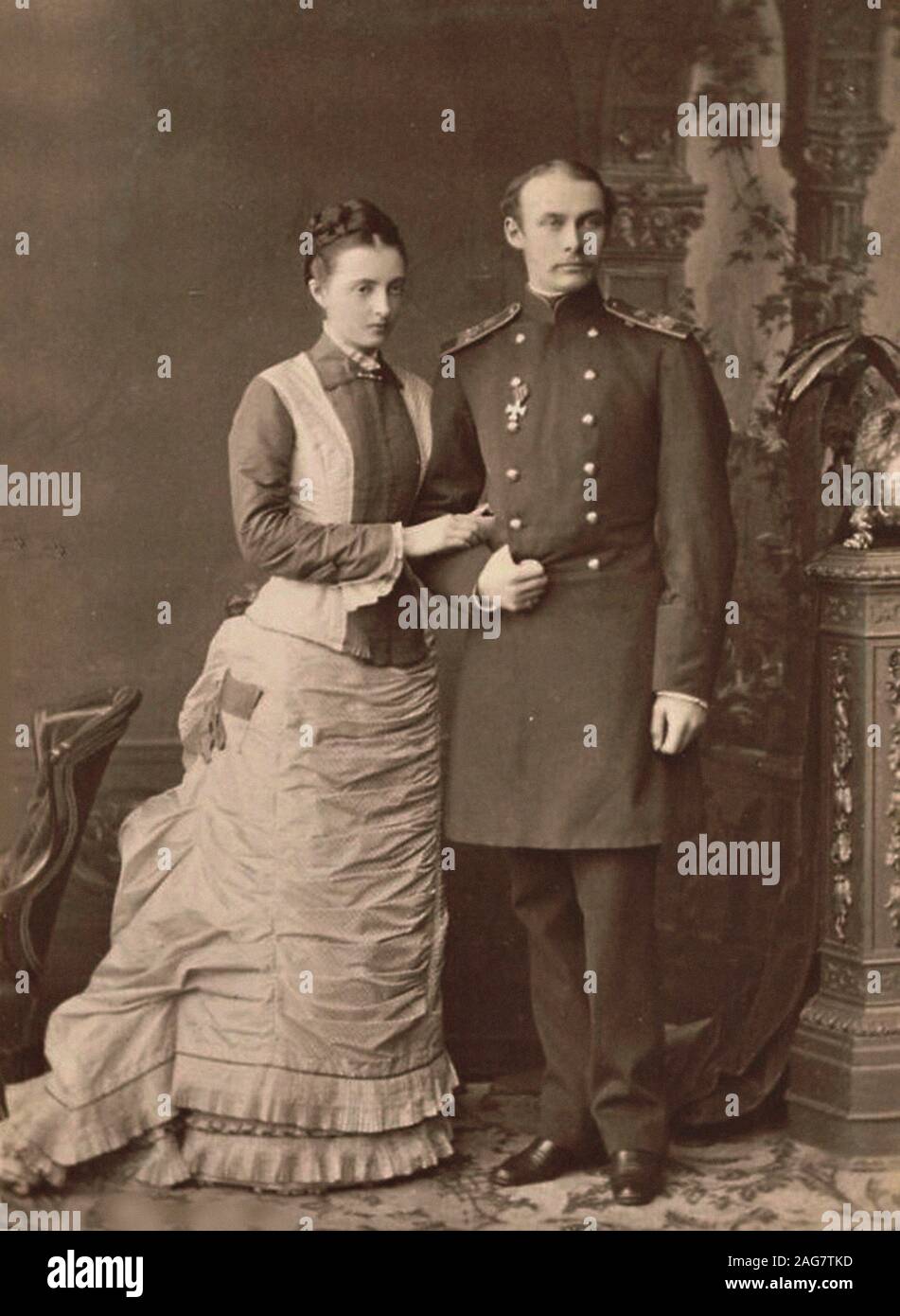 Grand Duchess Anastasia Mikhailovna of Russia (1860-1922) and Grand Duke Frederick Francis III of Mecklenburg-Schwerin, 1878. Private Collection. Stock Photo