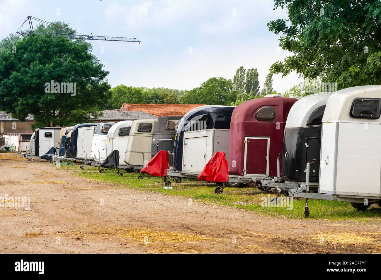 Horse transport boxes. horse trailer Stock Photo Alamy