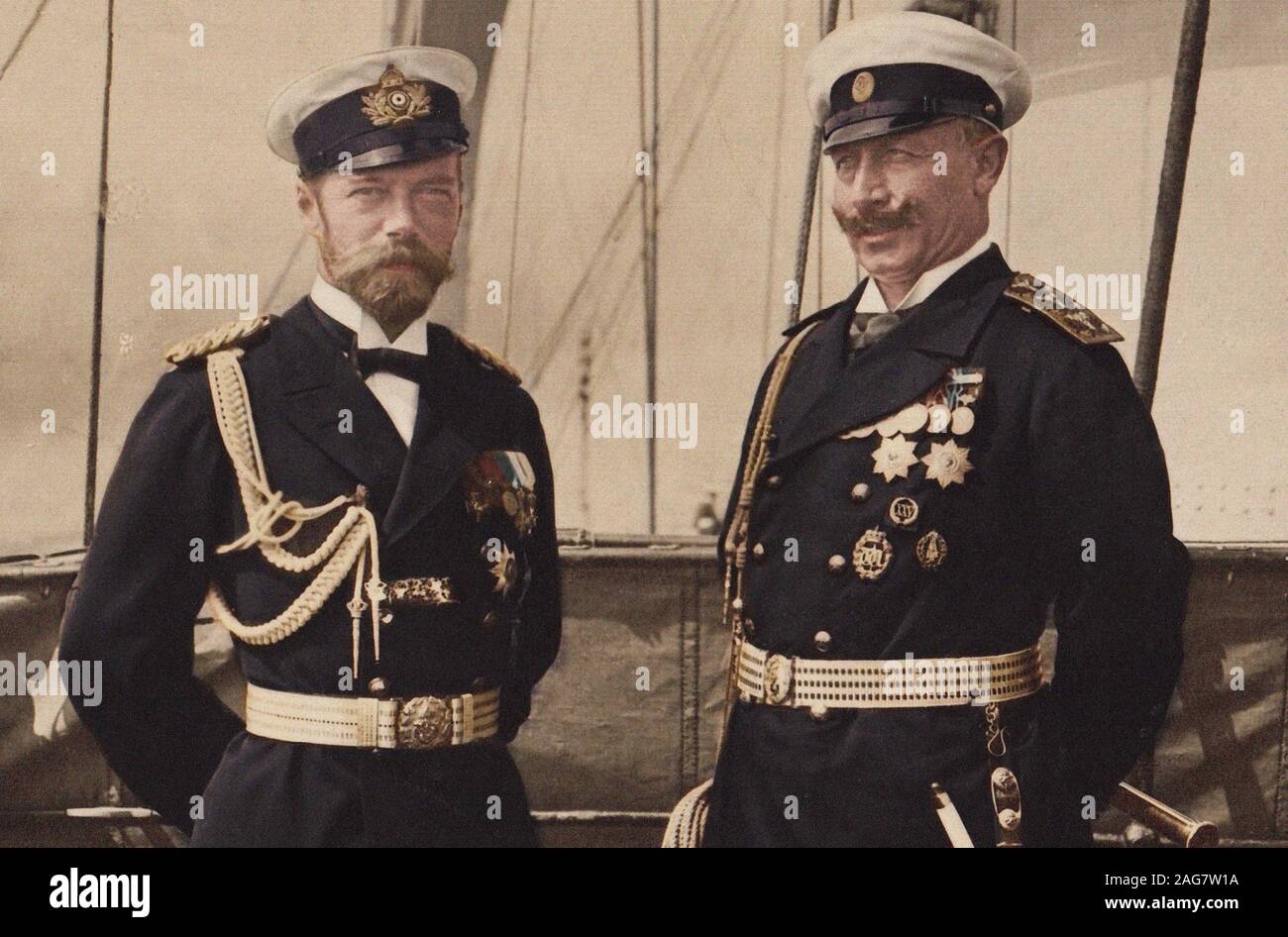 Tsar Nicholas II and Kaiser Wilhelm II in Bj&#xf6;rk&#xf6;, 1905. Private Collection. Stock Photo