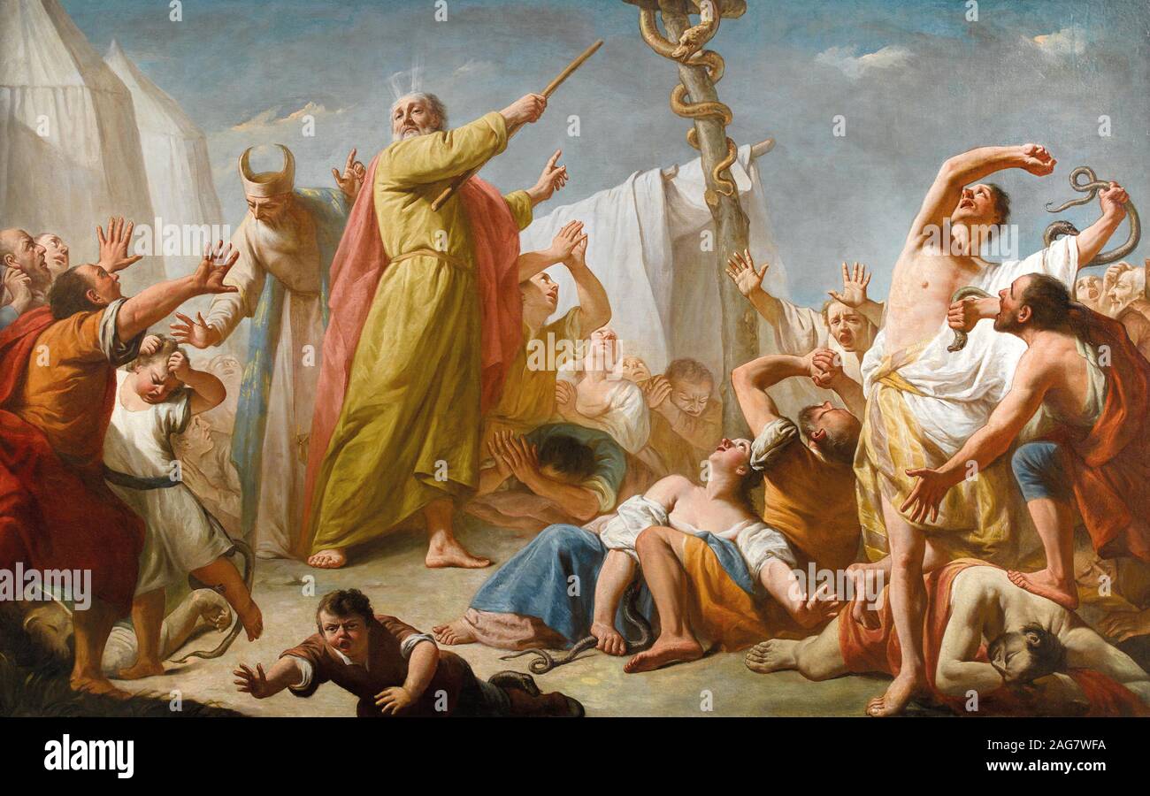 Moses and the Brazen Serpent, ca 1770. Private Collection. Stock Photo