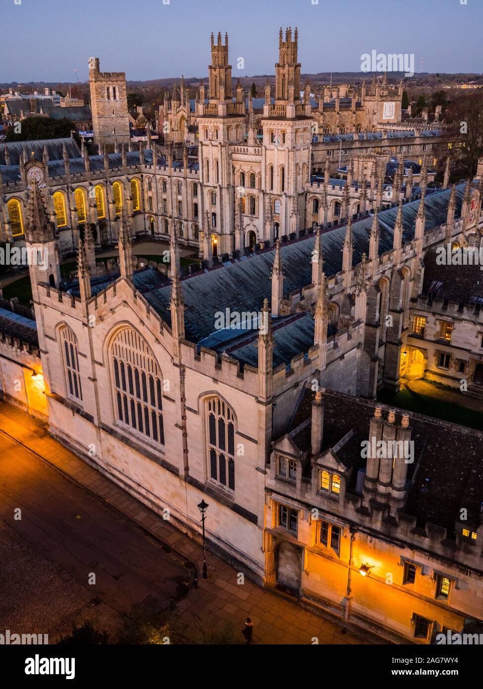 All Souls College, Night Time, University of Oxford, Oxfordshire, England, UK, GB. Stock Photo