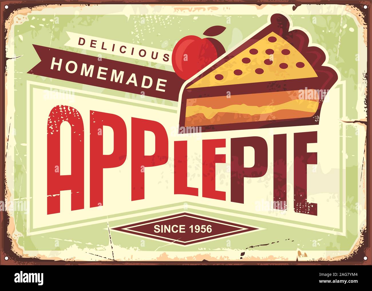 Delicious homemade apple pie retro promotional advertising sign. Vintage bakery poster. Stock Vector