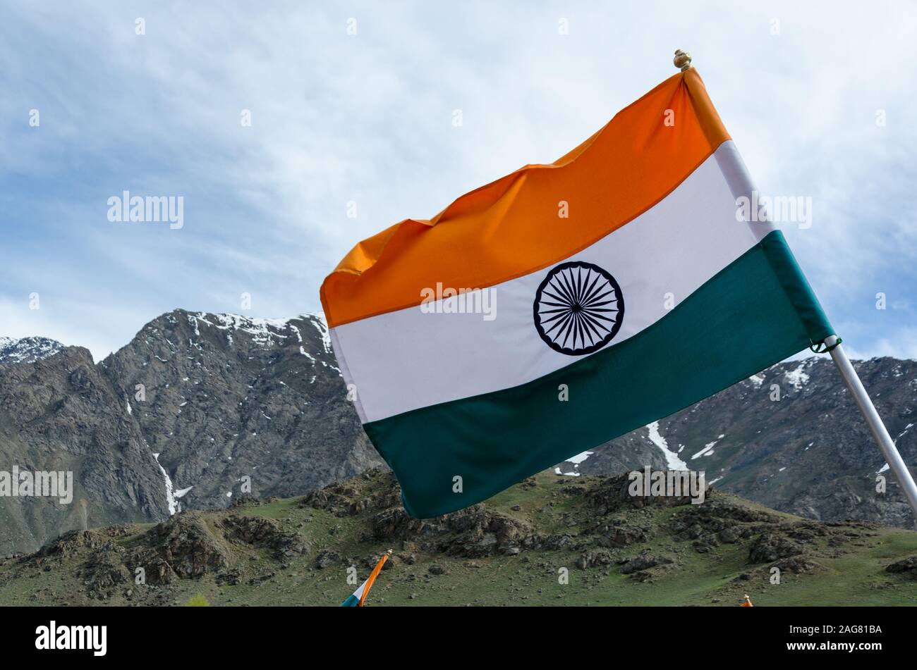 Indian tricolour flag against mountain peaks in the background at Kargil  War Memorial, Dras, Ladakh, India Stock Photo - Alamy