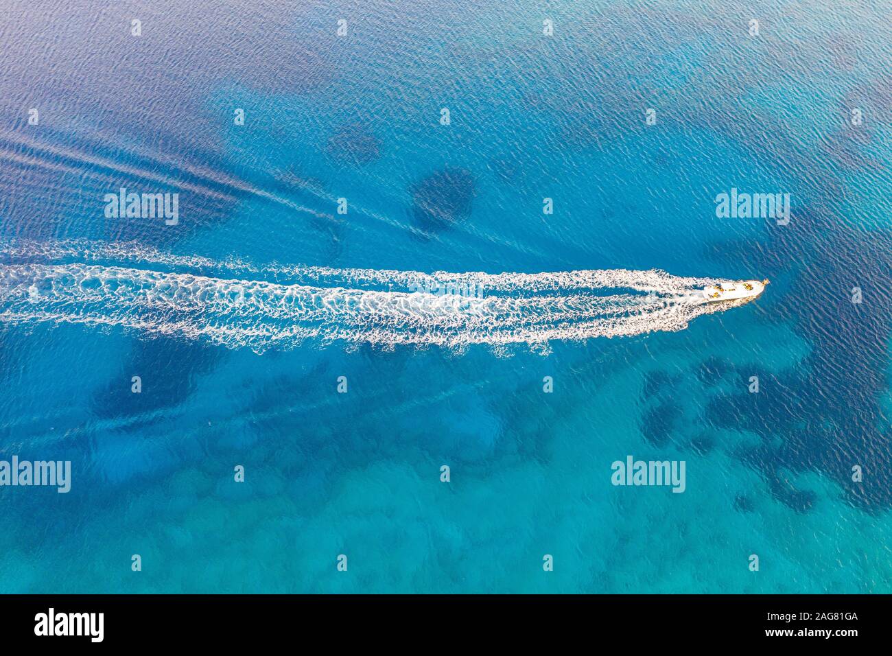 Beautiful high angle shot of a ship engine trail in the ocean Stock ...
