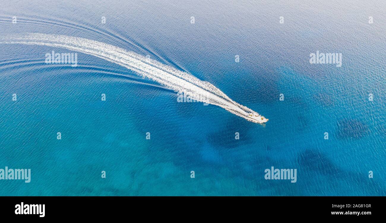 Beautiful high angle shot of a ship engine trail in the ocean Stock ...