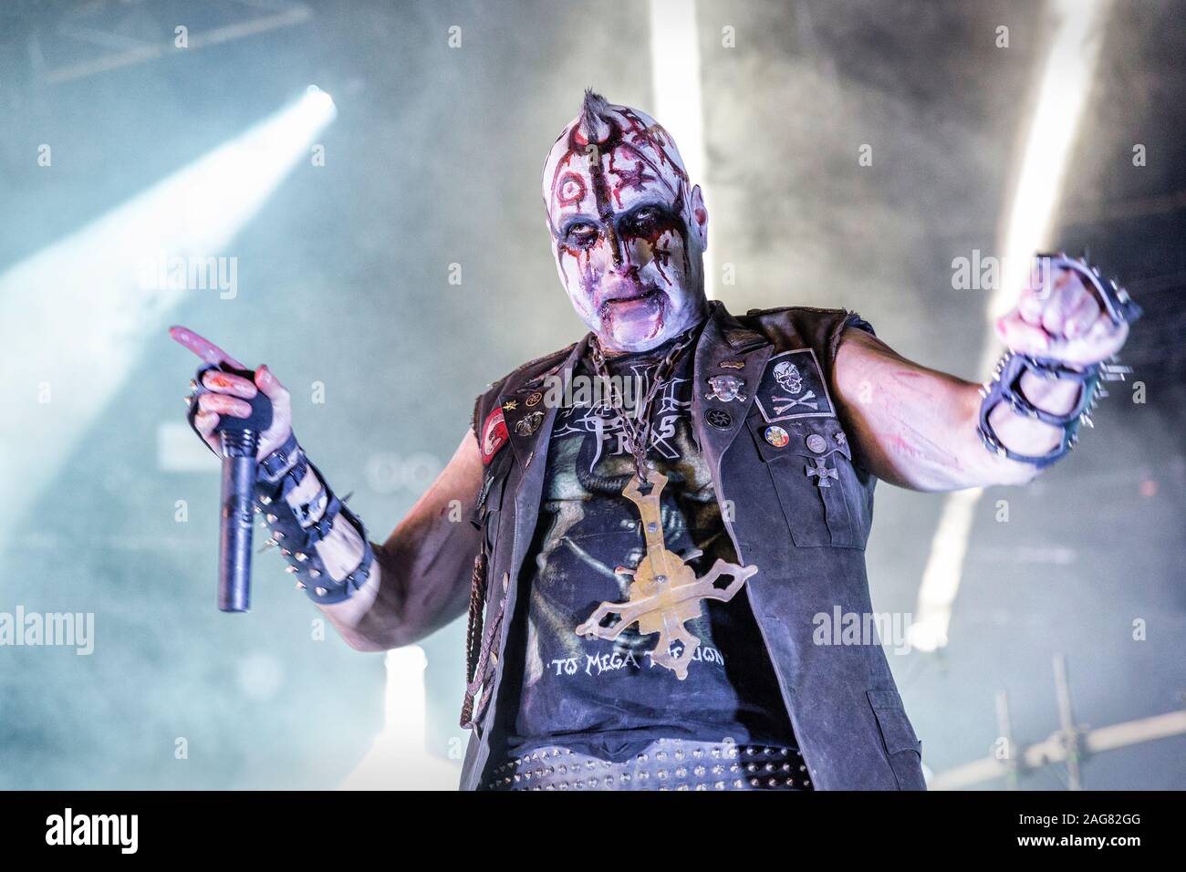 Oslo, Norway. 28th, June 2019. The Norwegian black metal band Mayhem performs a live concert during the Norwegian music festival Tons of Rock 2019 in Oslo. Here vocalist Attila Csihar is seen live on stage. (Photo credit: Gonzales Photo - Terje Dokken). Stock Photo