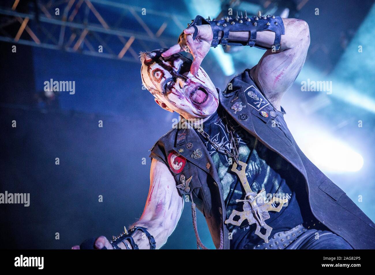 Oslo, Norway. 28th, June 2019. The Norwegian black metal band Mayhem performs a live concert during the Norwegian music festival Tons of Rock 2019 in Oslo. Here vocalist Attila Csihar is seen live on stage. (Photo credit: Gonzales Photo - Terje Dokken). Stock Photo