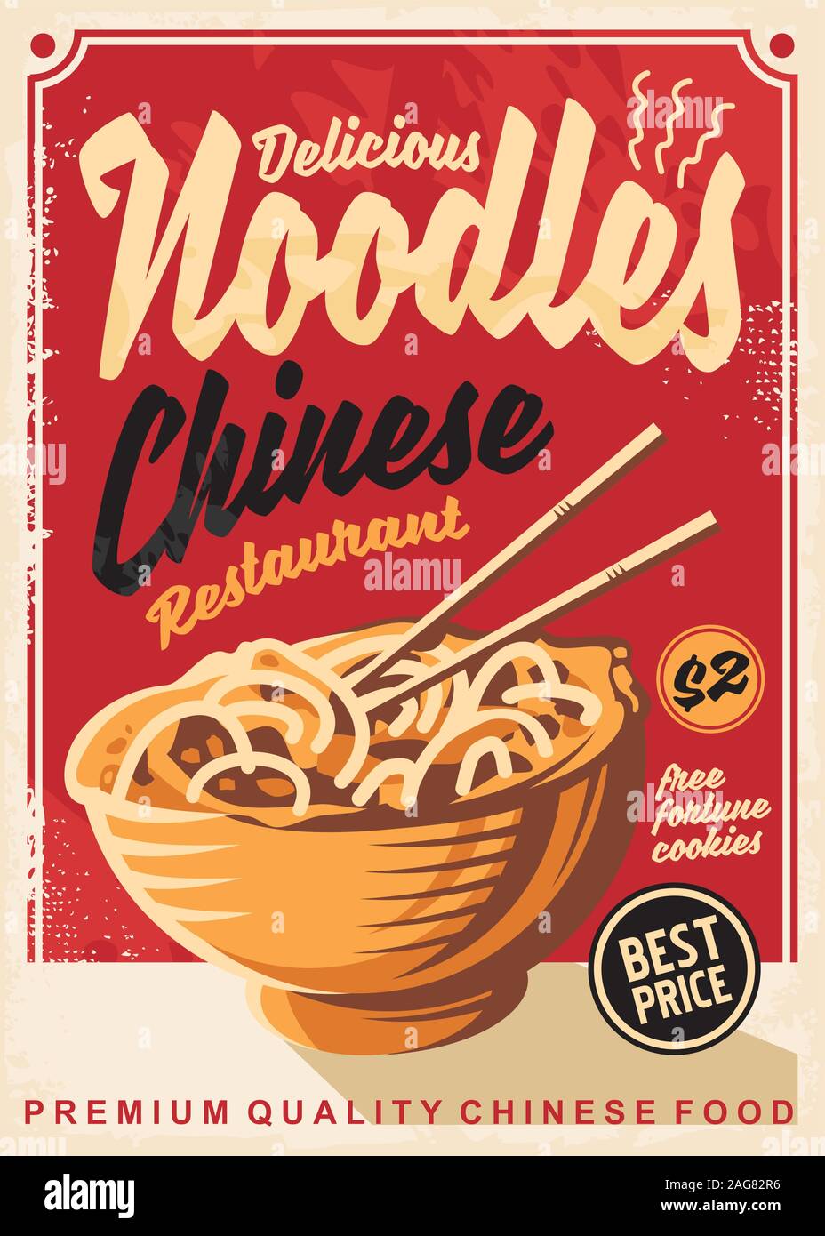 Noodles promo poster. Chinese restaurant ad menu design with delicious  noodle meal. Vector food illustration on old retro paper background Stock  Vector Image & Art - Alamy