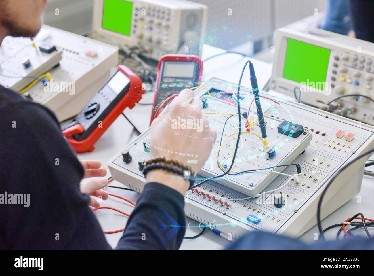 Two young students in technical vocational training, the lesson in technical college. Stock Photo