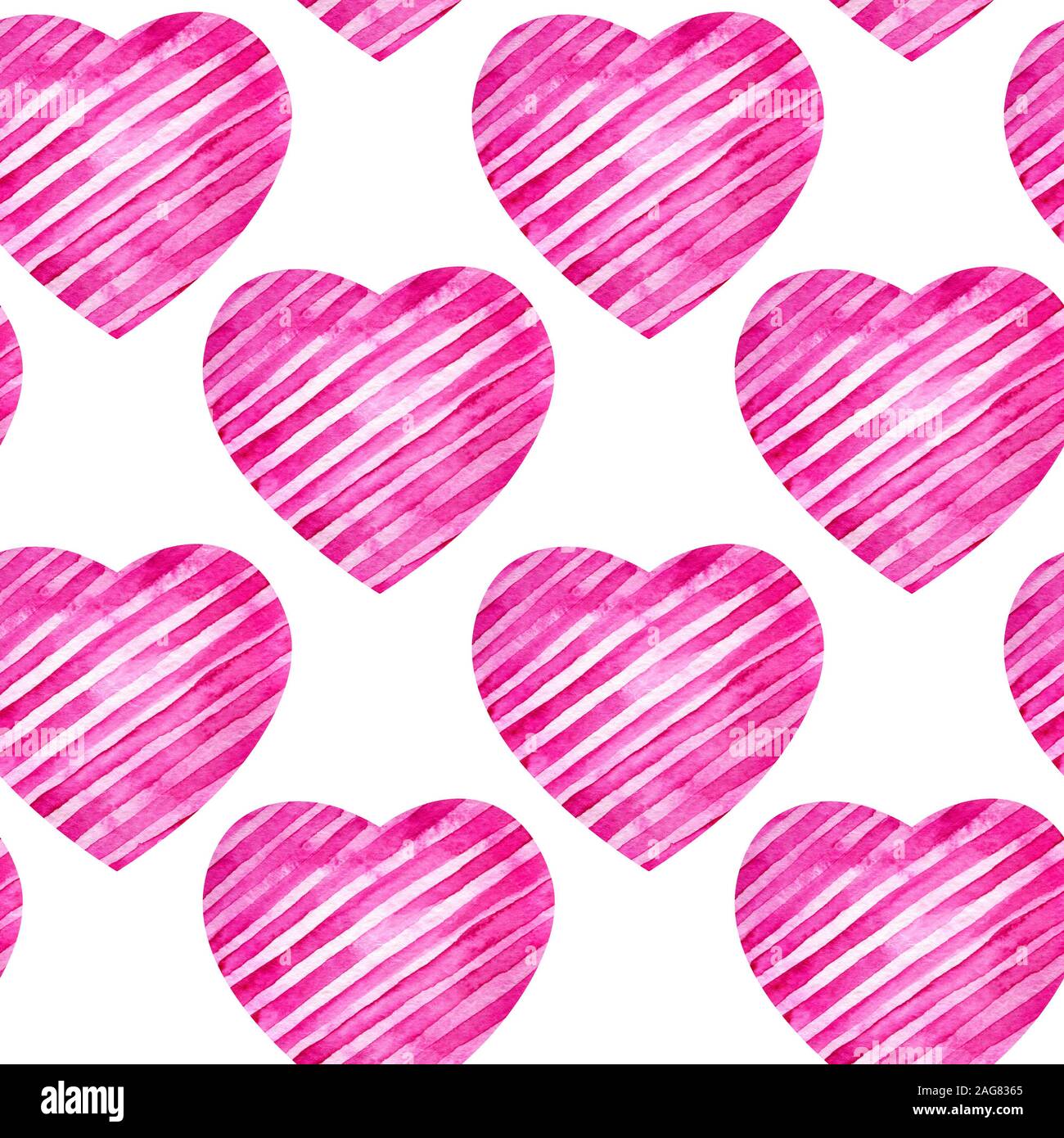 Seamless pattern with watercolor hearts. Tender pink hearts with paper ...