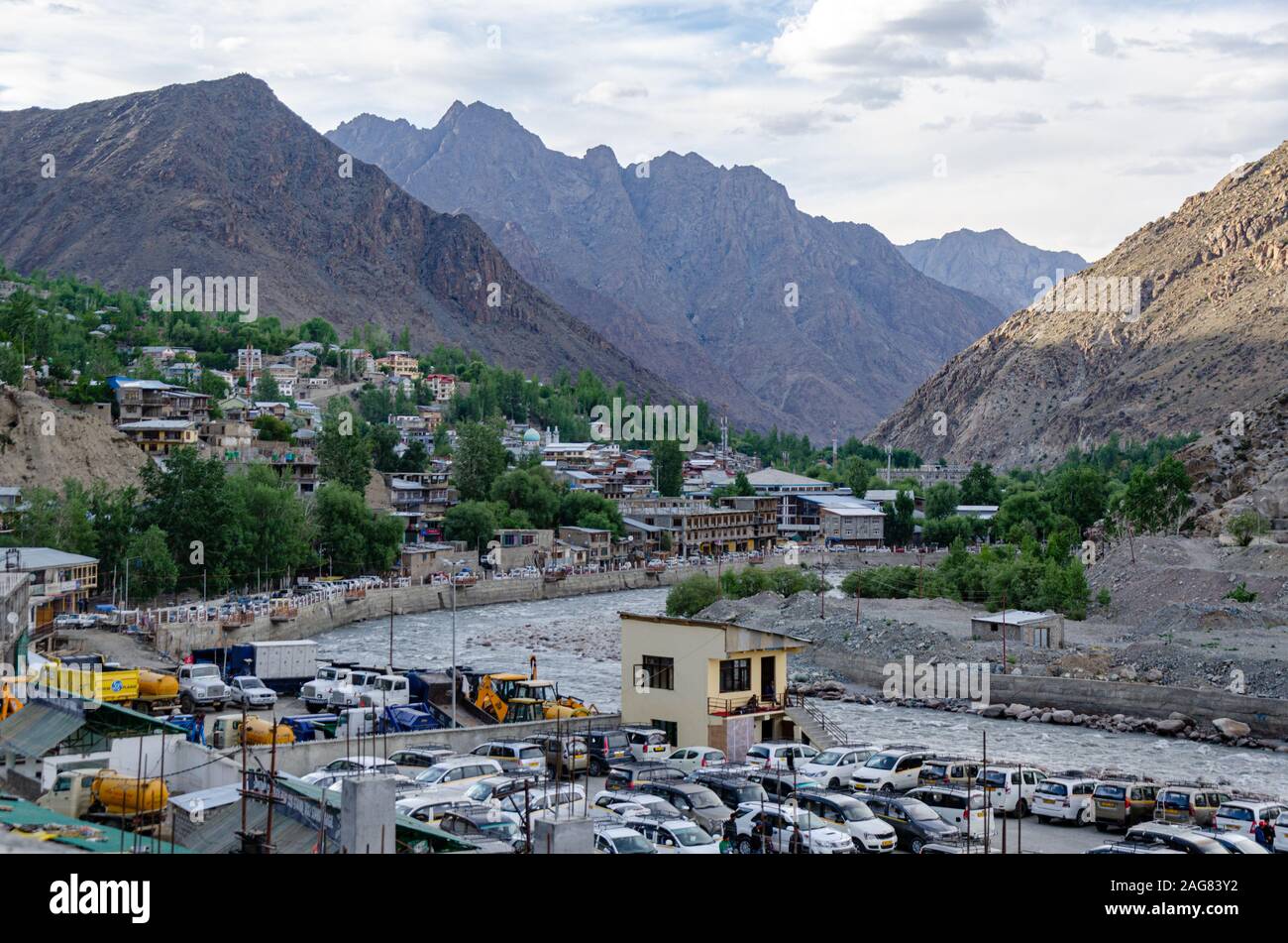 Daytime view of Kargil town, Ladakh, India during summer season. Stock Photo