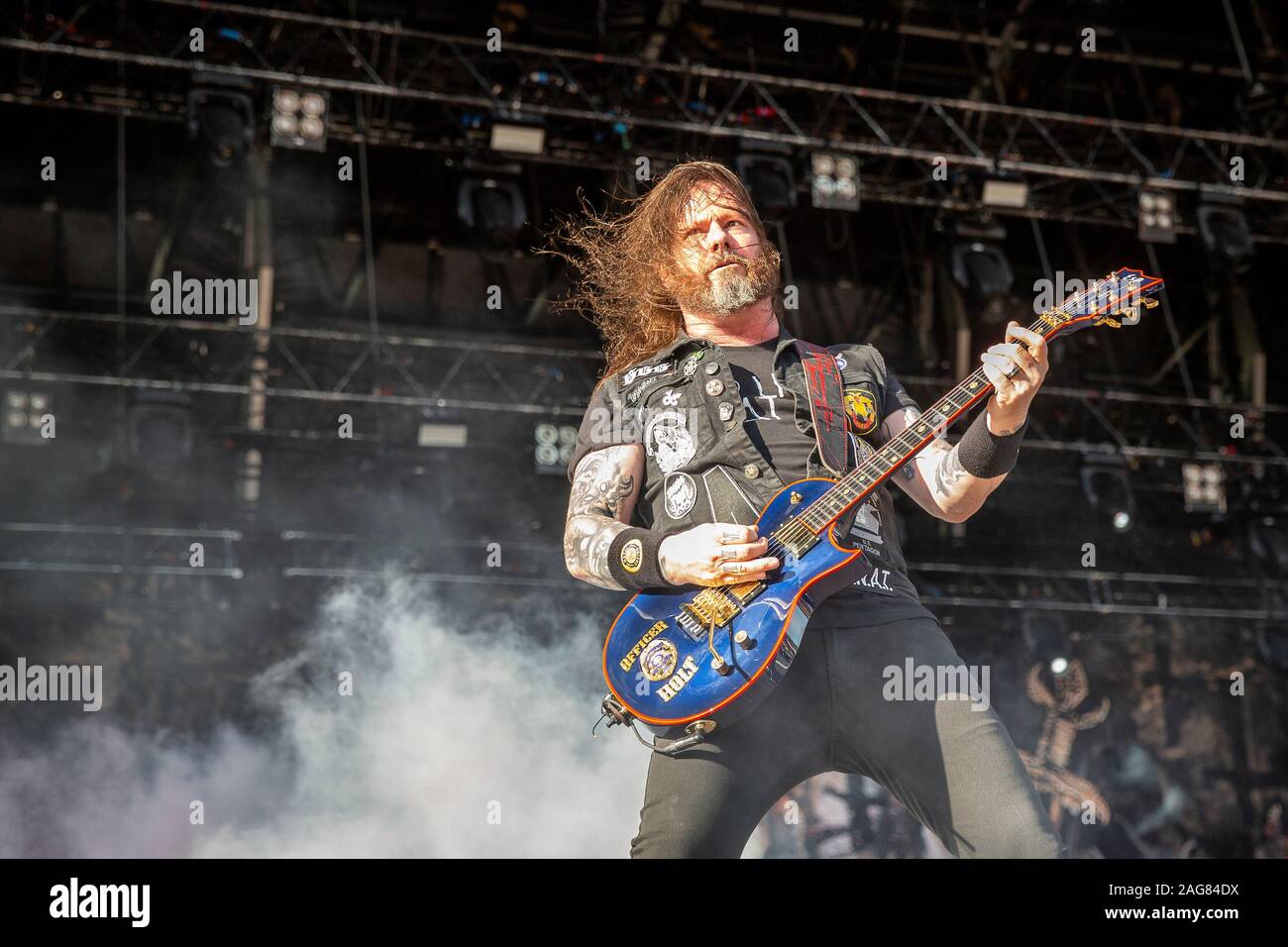 Oslo, Norway. 28th, June 2019. The American thrash metal band Slayer  performs a live concert during the Norwegian music festival Tons of Rock  2019. Here guitarist Gary Holt is seen live on