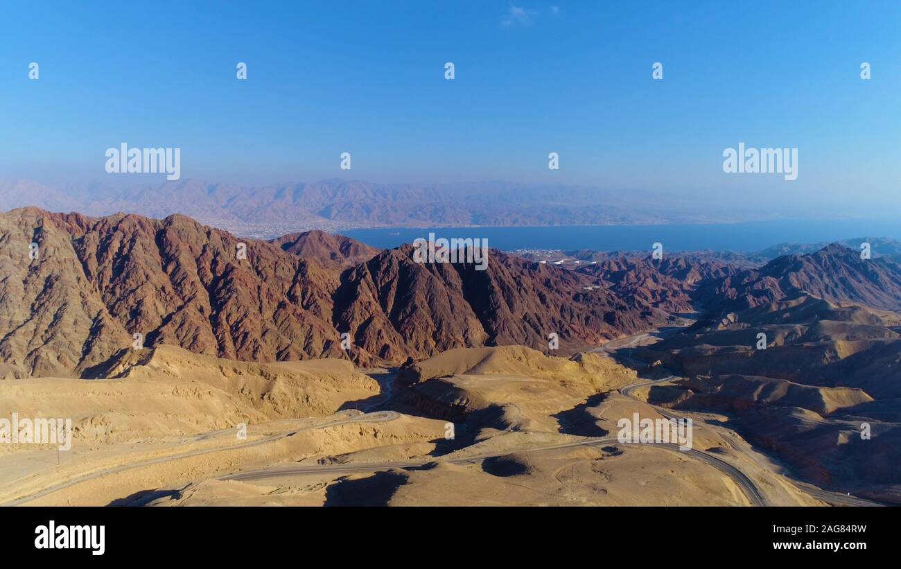 View of the Gulf of Eilat (Gulf of Aqaba) from the Eilat mountains, Israel Stock Photo