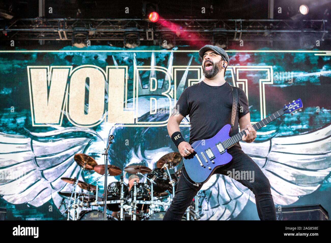 Oslo, Norway. 28th, June 2019. The Danish hard rock band Volbeat performs a live concert during the Norwegian music festival Tons of Rock 2019 in Oslo. Here guitarist Rob Caggiano is seen live on stage. (Photo credit: Gonzales Photo - Terje Dokken). Stock Photo