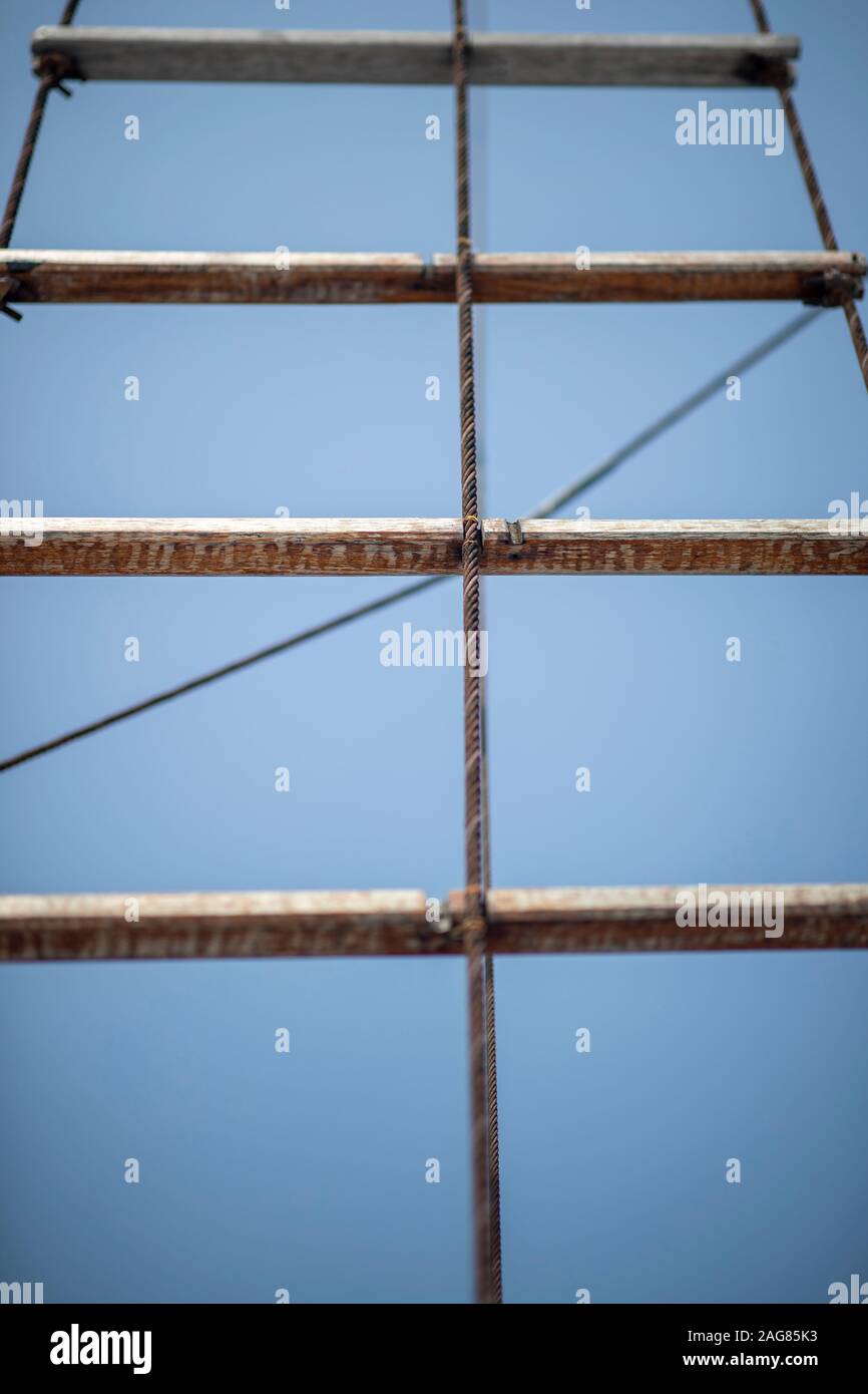 Sailing boat rigging cables, wire, wood Stock Photo Alamy