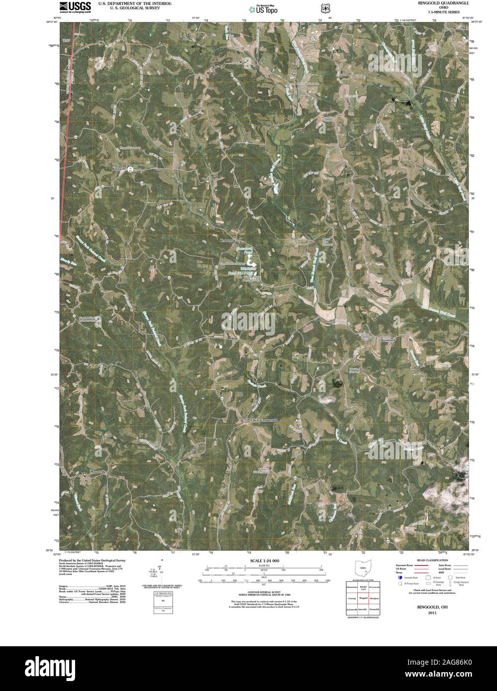 USGS TOPO Map Ohio OH Ringgold 20110512 TM Restoration Stock Photo