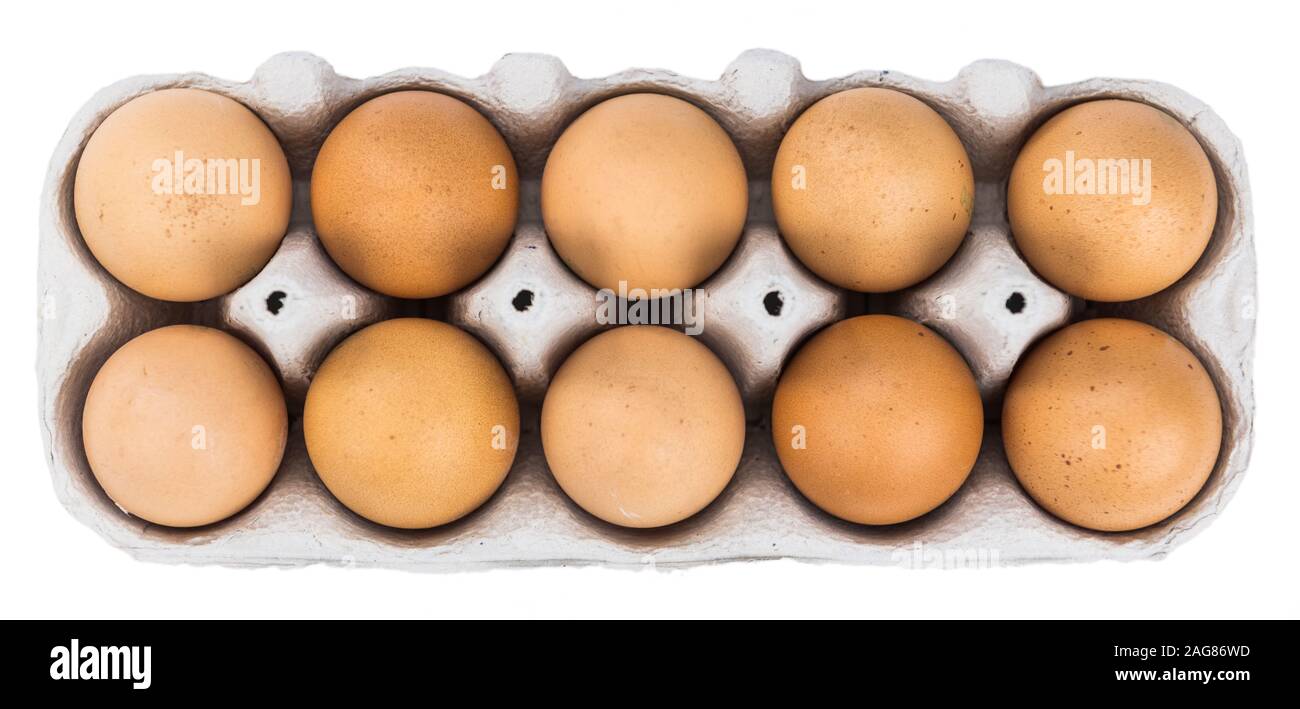 Raw Eggs isolated on white background (selective focus; close-up shot) Stock Photo