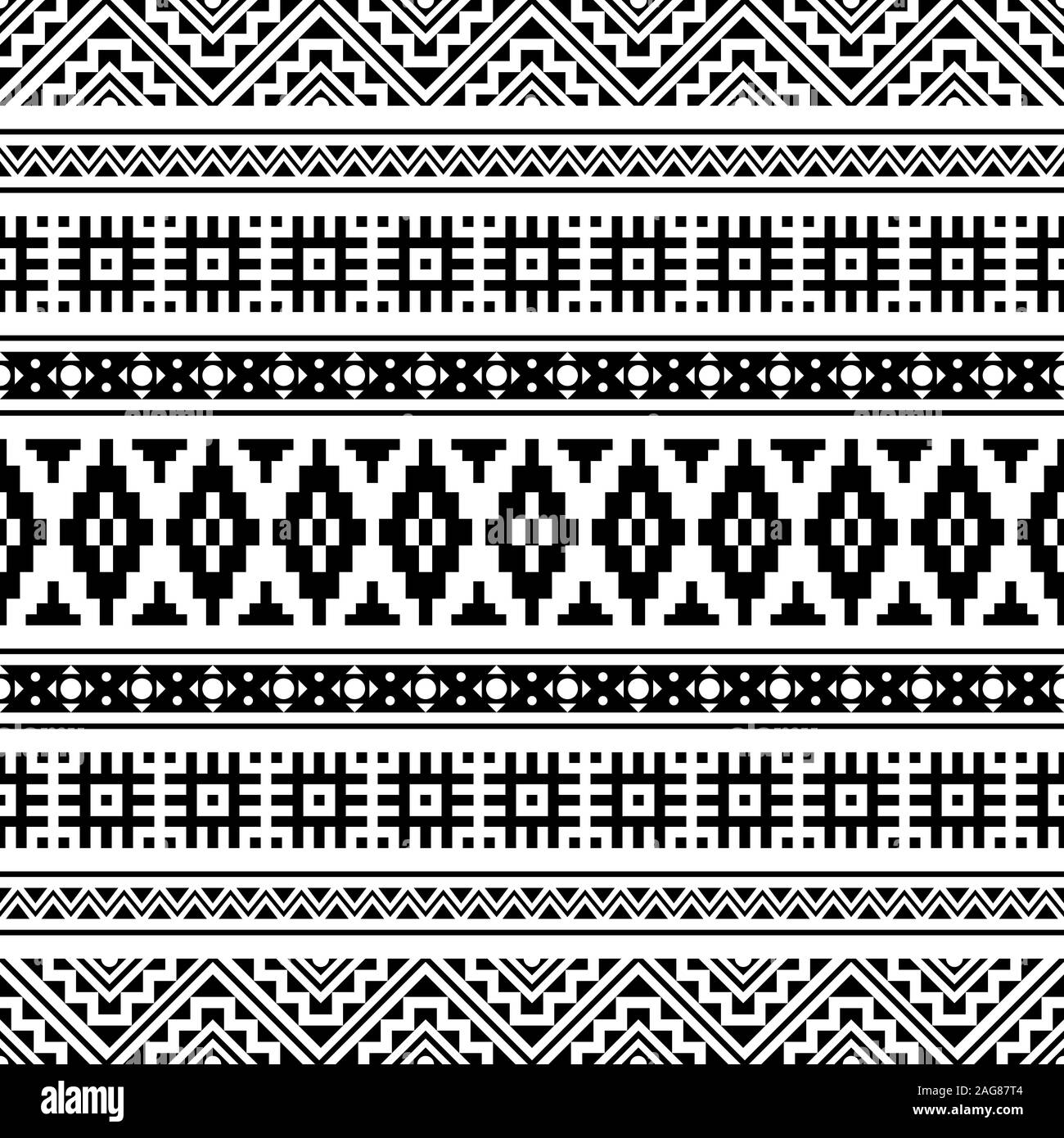 Seamless ethnic pattern in black and white color. Aztec tribal vector ...