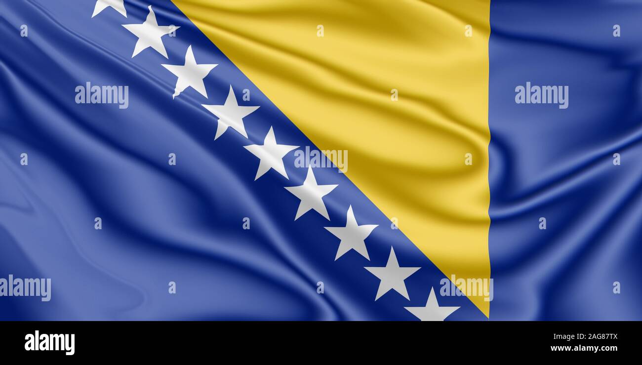 National flag of Bosnia and Herzegovina fluttering in the wind in 3D ...