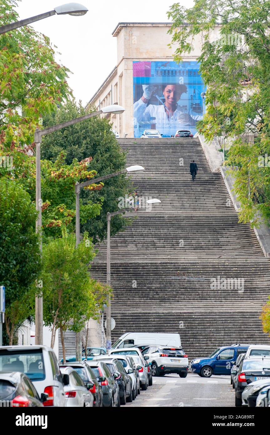 Escadas Monumentais Staircase for the steep climb to the top of university hill, Coimbra, Portugal Stock Photo