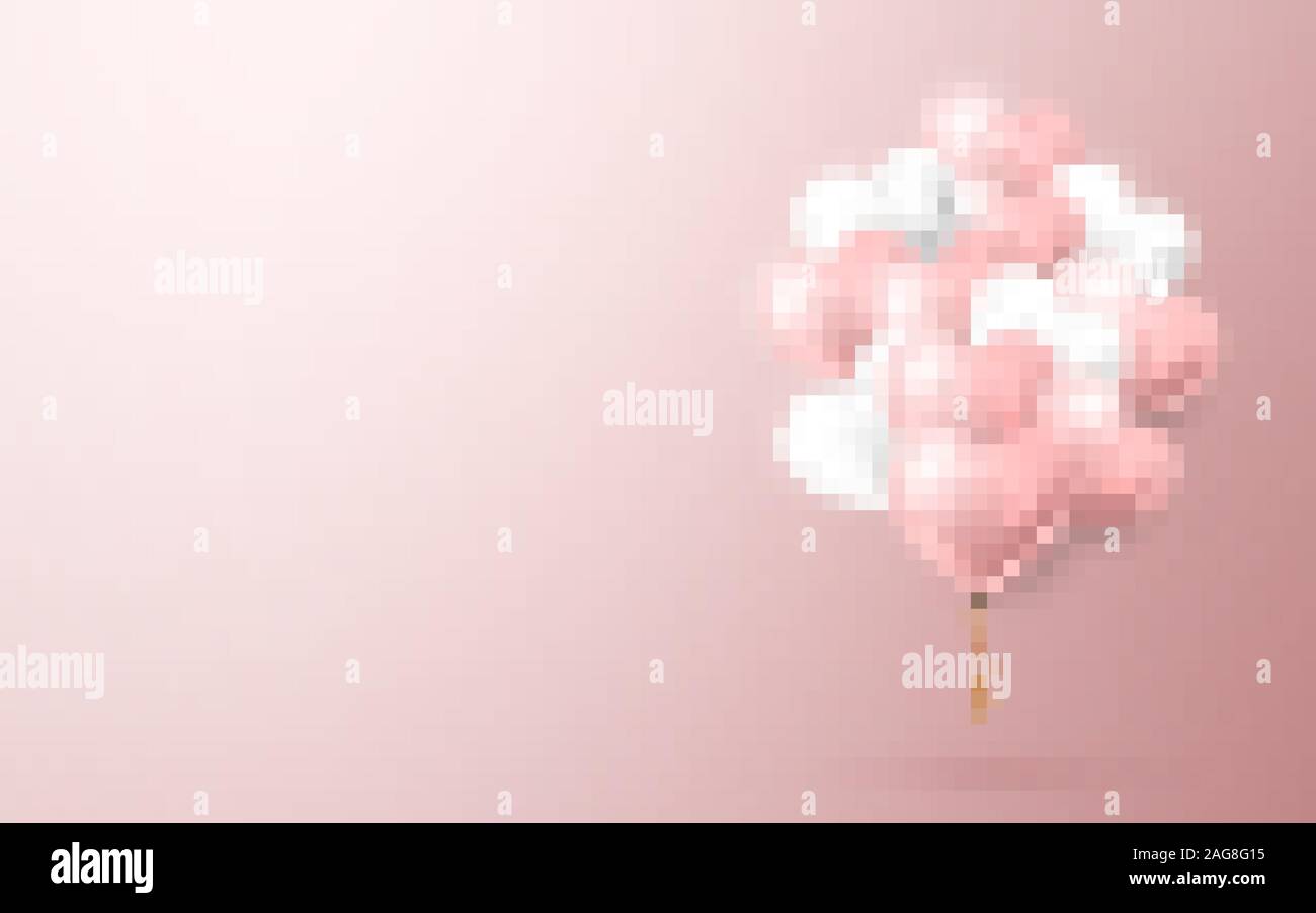 Happy Valentines Day background, flying bunch of pink and white helium ...