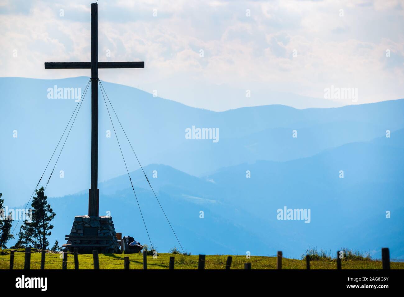Cross on a peak of Austrian mountain Schockl in Styria Graz Stock Photo ...
