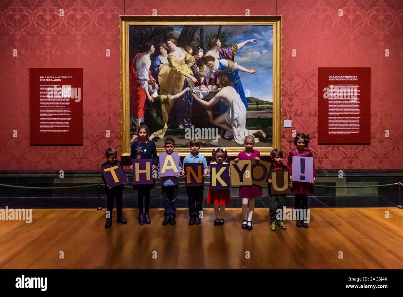 London, UK. 18th Dec, 2019. Chidren of staff and from the Archbishop Sumner School in Kennington ar the first to view the painting post acquisition - The Director of The National Gallery, Dr Gabriele Finaldi announces that the Finding of Moses, 1630's, by Orazio Gentileschi has been saved for the gallery. The full cost was £22m of which the net cost to the gallery was £19.5m partly funded by £2m from members of the public, £2.5m from the National heritage Memoriual Fund and £1m fro Art Fund. Credit: Guy Bell/Alamy Live News Stock Photo