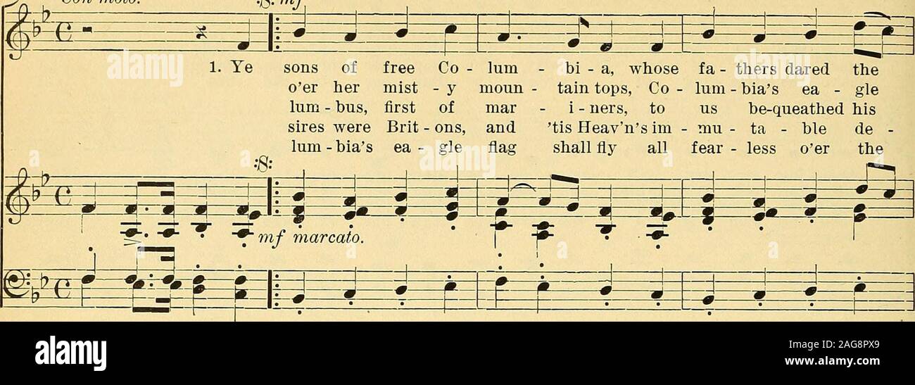 Patriotic songs : for school and home. p a tempo- -reJ- 32: m -i 86 THE  FREEDOM OF THE SEAS. Words written in 1813. Author unknown.Con moto. :g: mf  Wm. Arms