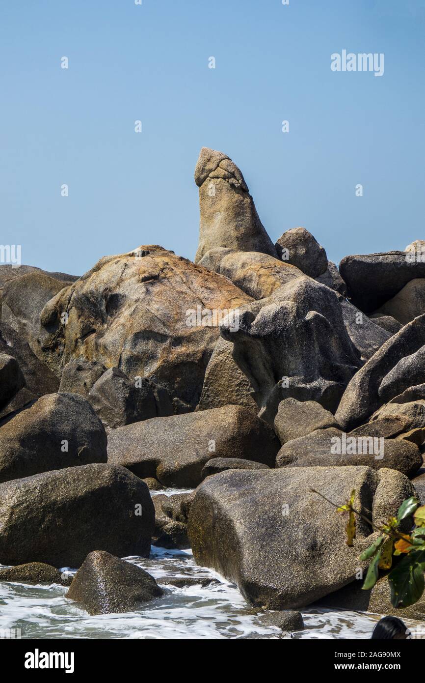 Hin Ta rocks at Ko Samui, Thailand near the beautiful sea Stock Photo