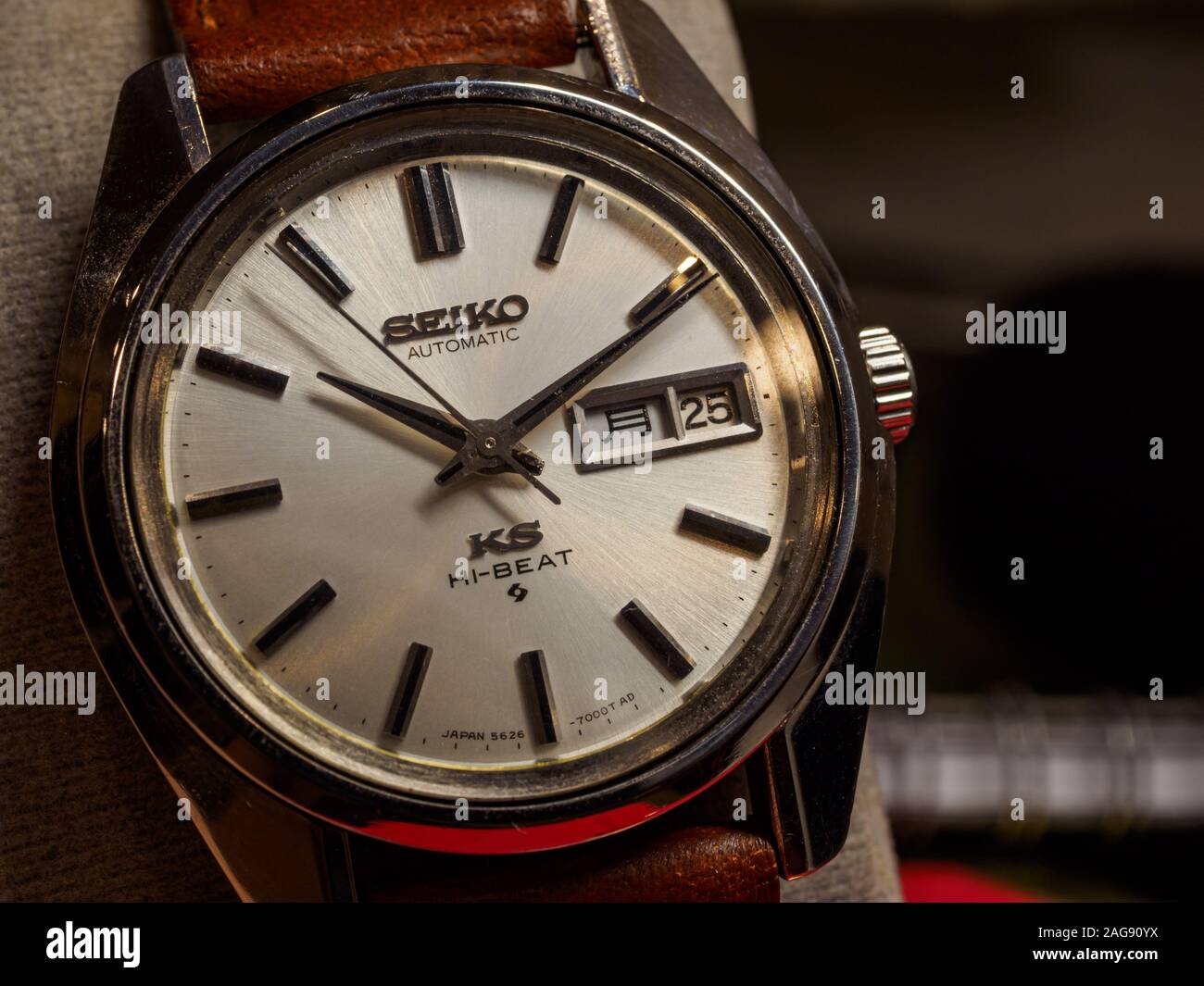 Close-up of the watch-face of a vintage King Seiko automatic watch from the  70s with copy space Stock Photo - Alamy