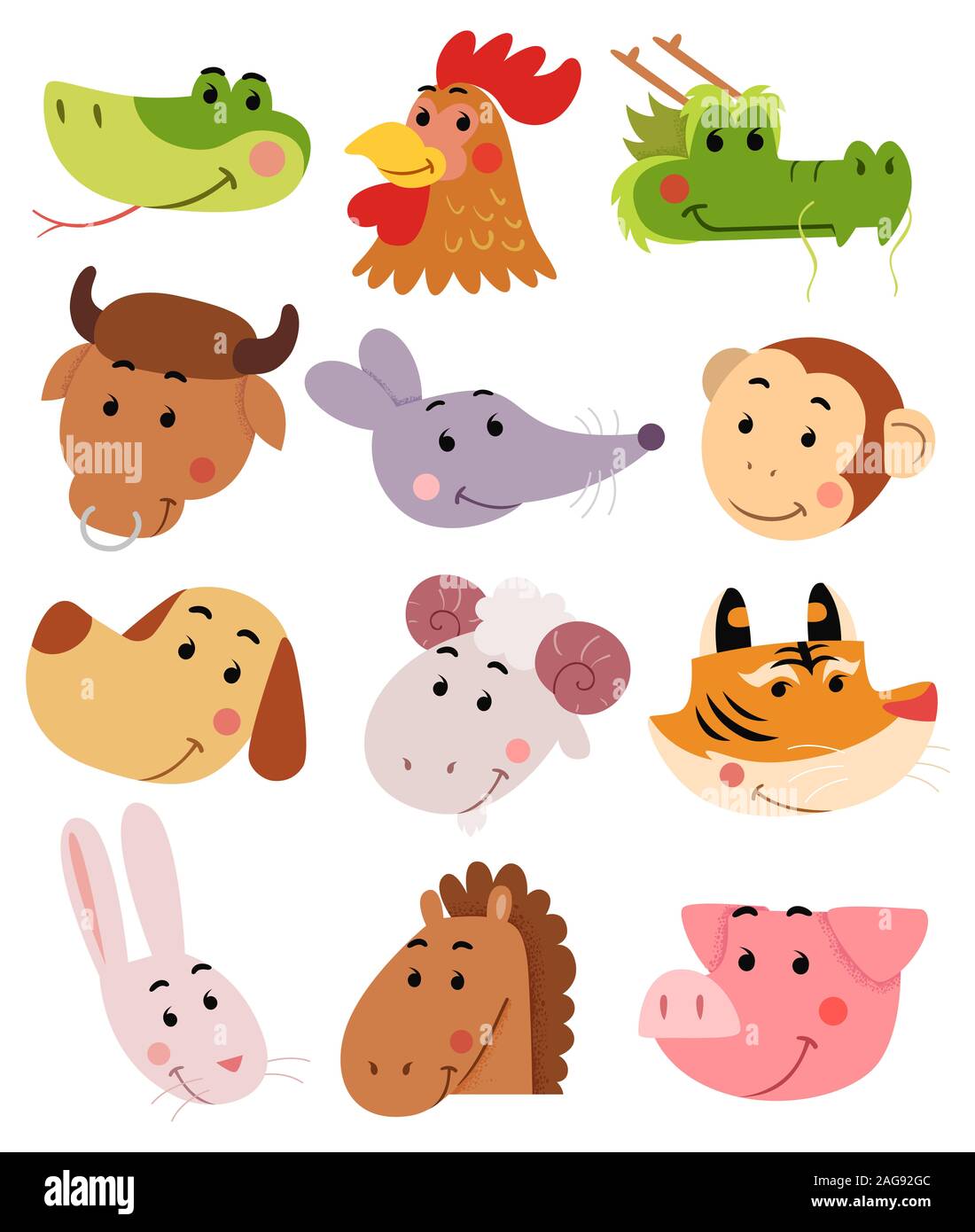 Illustration of the 12 Chinese Zodiac Animal Signs from Snake to Pig Stock  Photo - Alamy