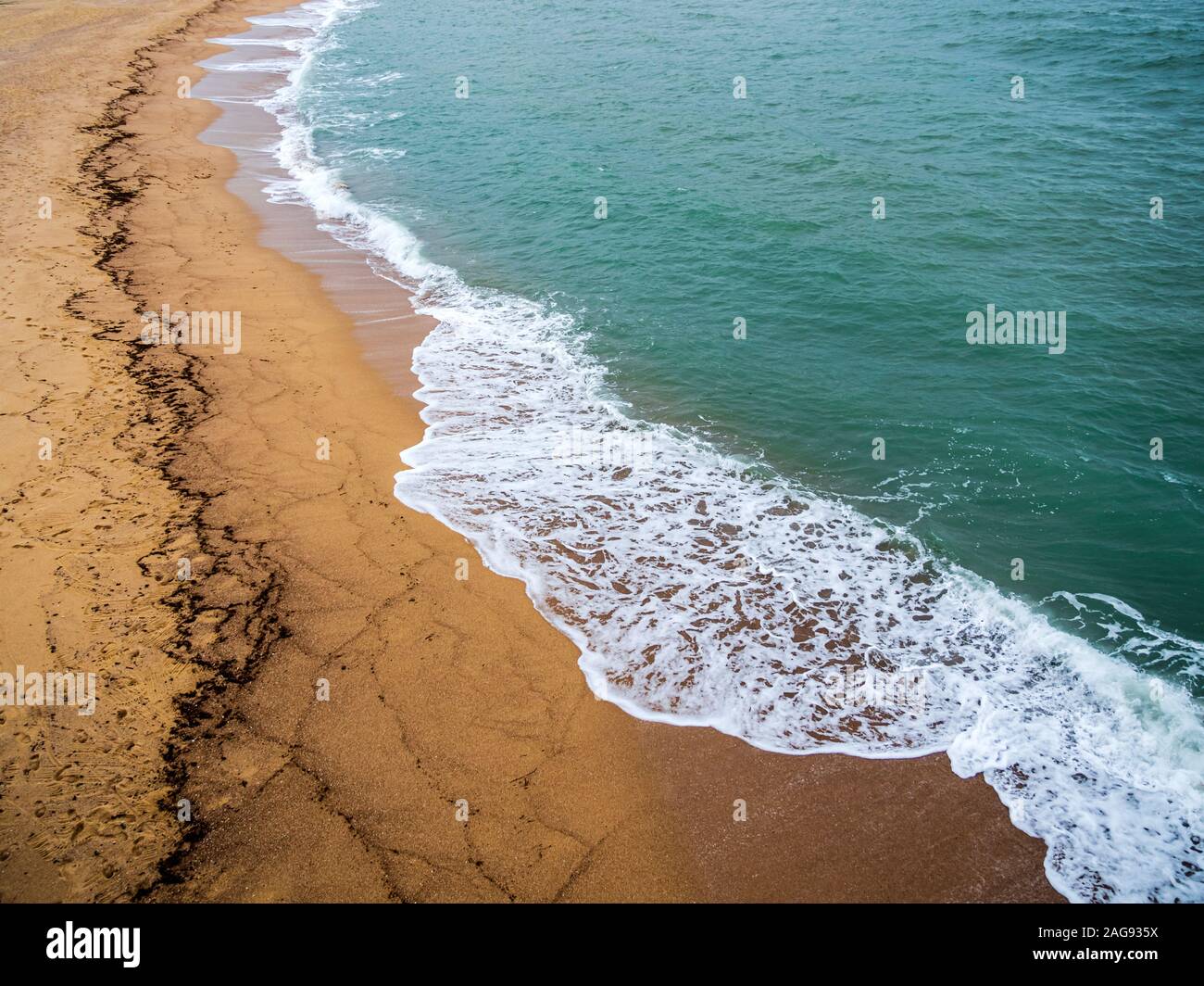 Seascape background with copy space - Empty beach and blue sea on Hainan Island, China Stock Photo