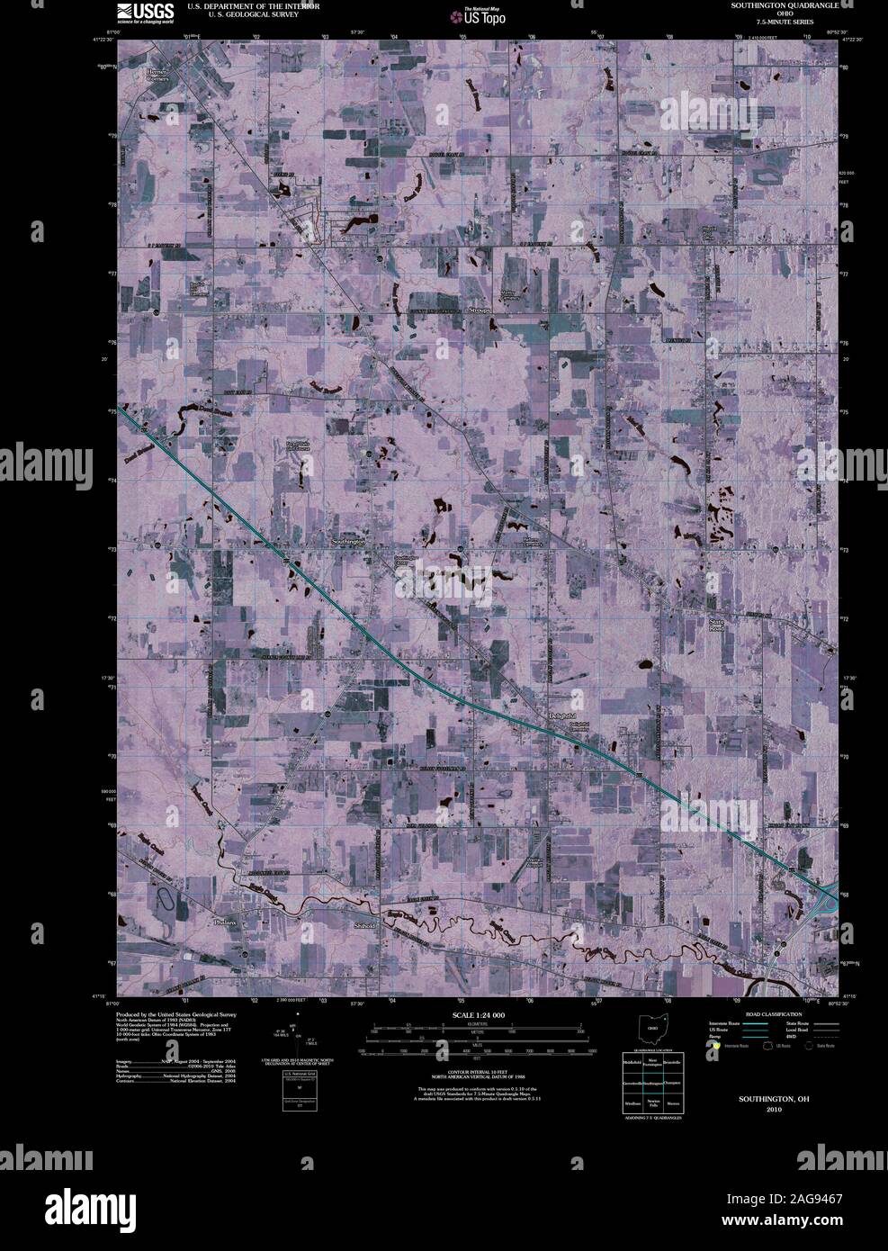 USGS TOPO Map Ohio OH Southington 20100803 TM Inverted Restoration Stock Photo Alamy