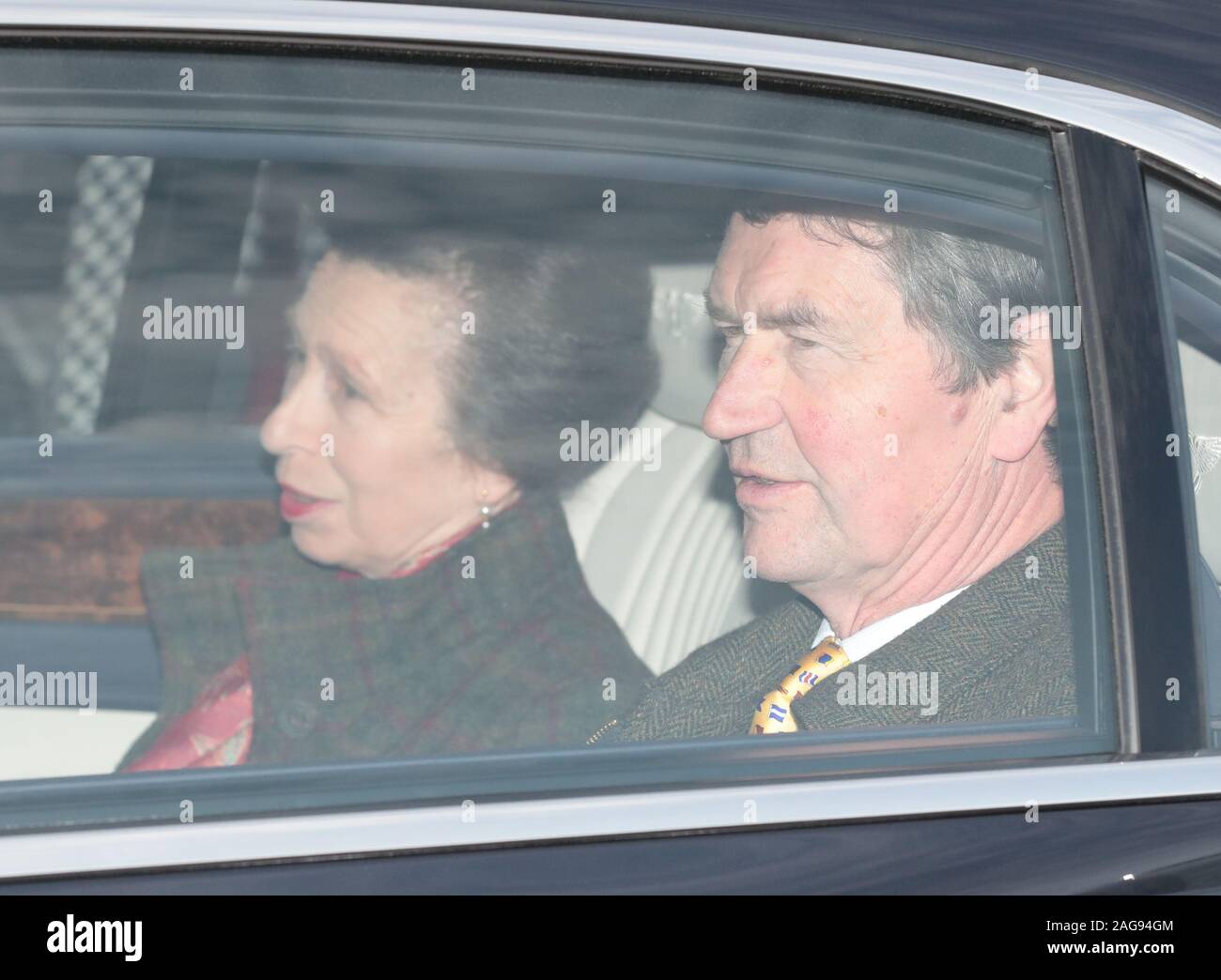 The Princess Royal and Vice Admiral Sir Tim Laurence, arrive for the Queen's Christmas lunch at Buckingham Palace, London. Stock Photo