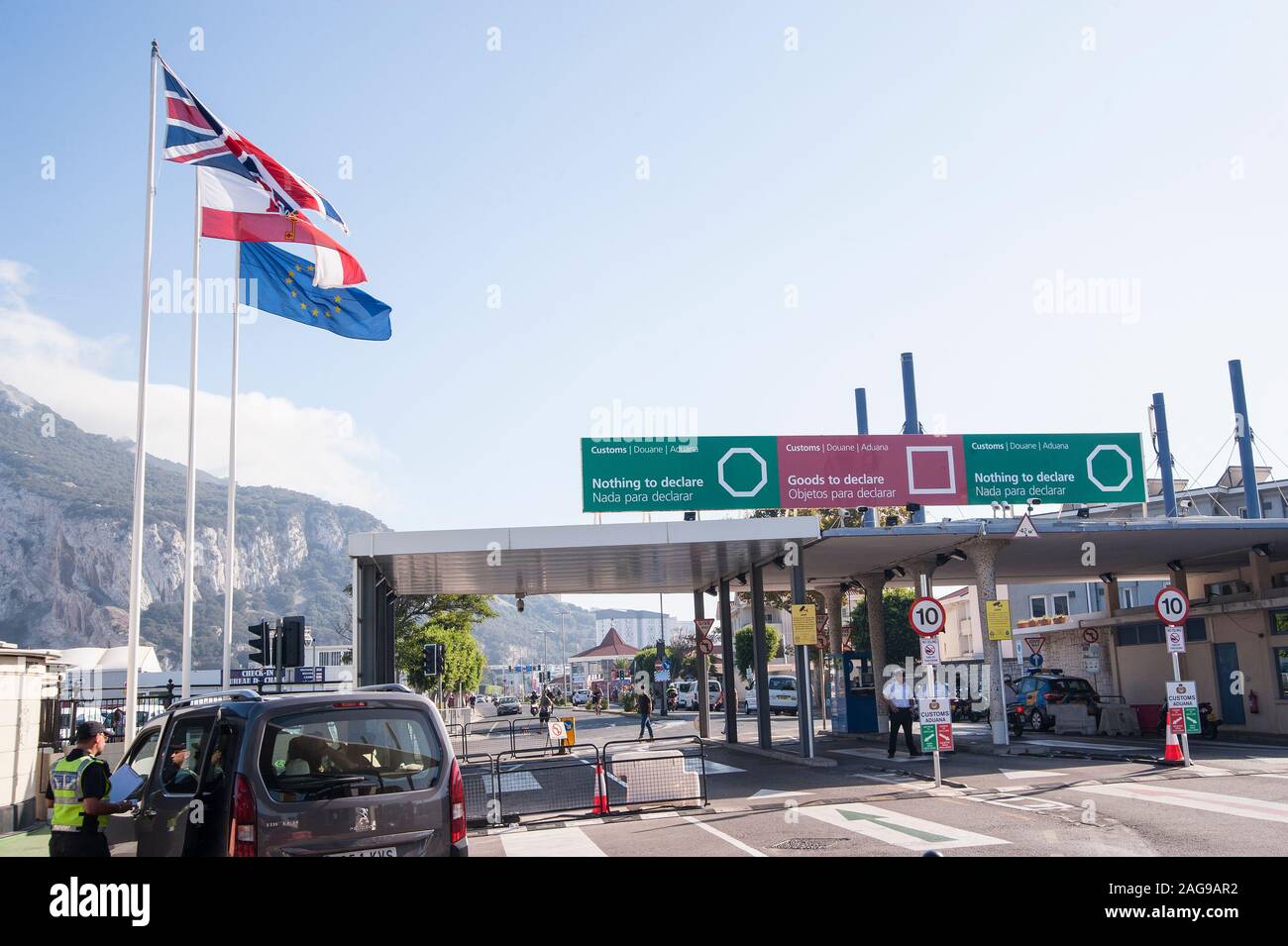 UK, Gibraltar: Border, UK side Stock Photo