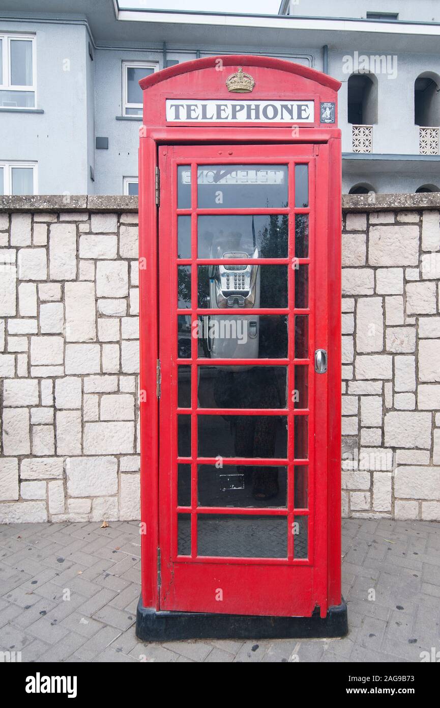 UK, Gibraltar: Classic UK public phone. Stock Photo
