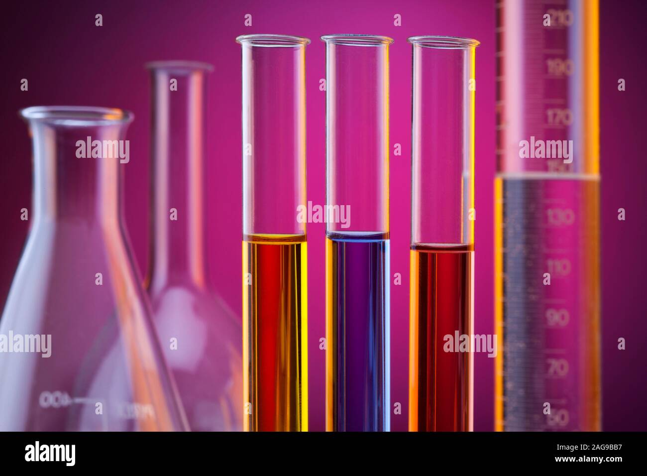 Laboratory glassware and test tubes used in analytical science Stock