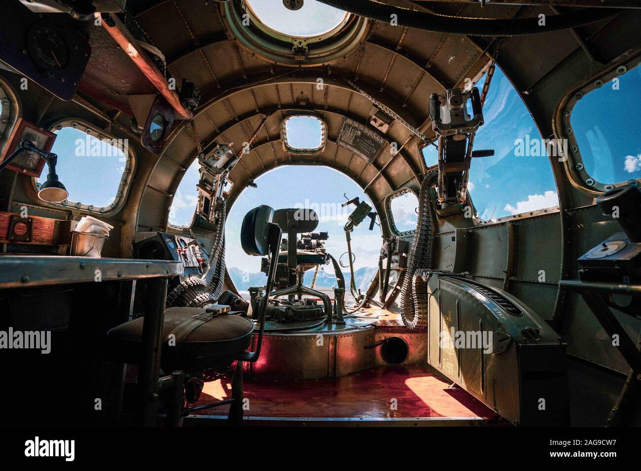 The Interior Of A B 17 Bomber Plane From Wwii In An Airbase