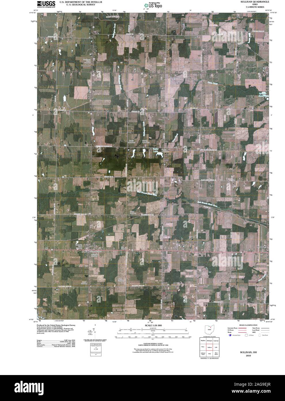 USGS TOPO Map Ohio OH Sullivan 20100809 TM Restoration Stock Photo